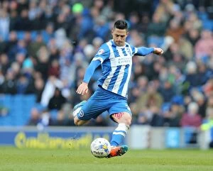 Images Dated 14th March 2015: Brighton's Beram Kayal Fires Determined Shot Against Wolverhampton Wanderers in Sky Bet