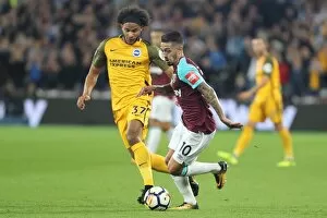 Images Dated 20th October 2017: Brighton's Brown Clashes with Lanzini in Premier League Showdown (20OCT17)
