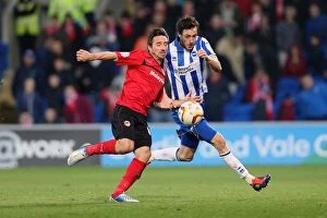 Images Dated 19th February 2013: Brighton's Will Buckley Fights for Possession against Cardiff City, Npower Championship 2013