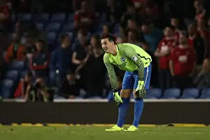 Nottingham Forest 12AUG16 Prints: Brighton's Defender Dunk Dives in as Goalkeeper: Nottingham Forest vs