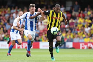 Images Dated 11th August 2018: Brighton's Gross and Kabasele Clash in Premier League Showdown: Watford vs