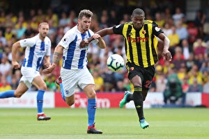 Watford Away 11AUG18 Collection: Brighton's Gross and Kabasele Clash in Watford Away Premier League Encounter (11AUG18)