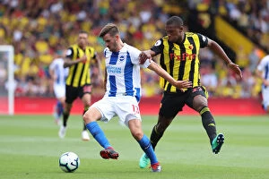 Images Dated 11th August 2018: Brighton's Gross Shields Off Against Watford: Premier League Clash, August 2018