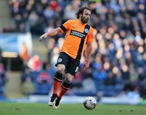 Images Dated 21st March 2015: Brighton's Inigo Calderon in Action against Blackburn Rovers, Sky Bet Championship 2015