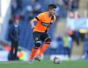 Brighton's Ledesma Battles for Possession against Blackburn Rovers (21MAR15)