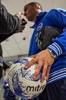 Images Dated 15th April 2016: Brighton's Tomer Hemed Celebrates Championship Victory Over Fulham with Match Ball and Media