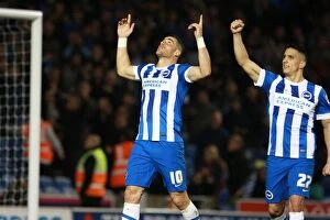 Images Dated 15th April 2016: Brighton's Tomer Hemed Scores Double: Brighton and Hove Albion vs Fulham, Sky Bet Championship 2016