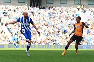 Hull City 12SEP15 Prints: Bruno Saltor Clears the Ball: Brighton and Hove Albion vs
