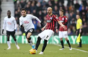 Derby County 06DEC14 Prints: Bruno vs Derby: Intense Moment from the Championship Clash between Brighton & Hove Albion and Derby County