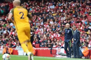 Images Dated 1st October 2017: Chris Hughton and Paul Trollope Lead Brighton and Hove Albion at Arsenal's Emirates Stadium