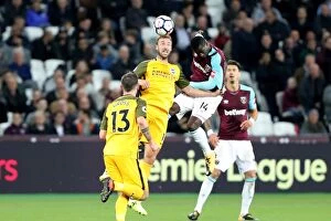 Images Dated 20th October 2017: Clash at the London Stadium: Murray vs. Obiang Battle for Aerial Supremacy - West Ham United vs