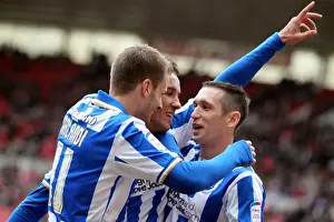Event:mb 20130413 Prints: David Lopez's Double Act: Celebrating a 2-0 Goal with Orlandi and Crofts (April 13)