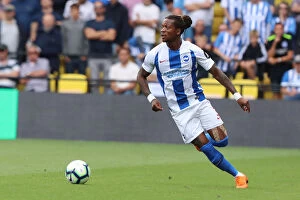 Images Dated 11th August 2018: Gaetan Bong Defends for Brighton and Hove Albion Against Watford in Premier League (11AUG18)