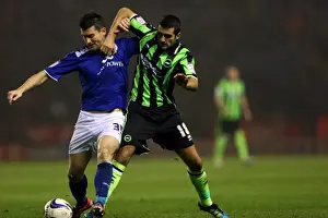 Leicester City - 23-10-2012 Prints: Gary Dicker in a Championship Battle for Possession: Brighton & Hove Albion vs
