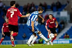 Images Dated 21st August 2012: Gary Dicker's Cross: A Pivotal Moment in Brighton & Hove Albion vs. Cardiff City, August 2012