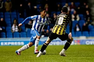 Images Dated 7th March 2012: Gonzalo Jara Reyes goes past Don Cowie during Brighton & Hove Albion v Cardiff City v Npower