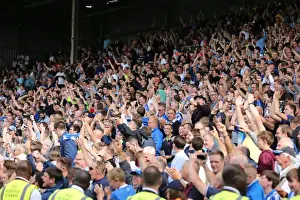Celebratory Prints: Jubilant Brighton Fans Celebrate at Craven Cottage during Fulham vs