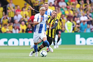 Watford Away 11AUG18 Collection: Knockaert vs. Holebas: Intense Midfield Battle in Watford vs. Brighton and Hove Albion (11AUG18)