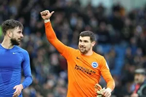 Images Dated 4th March 2018: Mat Ryan's Historic Premier League Victory Celebration: Brighton and Hove Albion Beat Arsenal