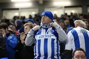 Images Dated 24th February 2015: Passionate Albion Fans: A Moment of Pride at the American Express Community Stadium vs Leeds