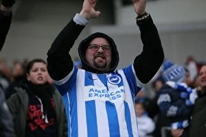 Images Dated 14th March 2015: Passionate Brighton & Hove Albion Fans in Action at the American Express Community Stadium vs