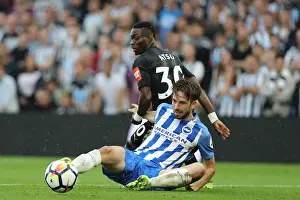 Newcastle United 24SEP17 Prints: Propper vs. Atsu: Intense Midfield Battle in Brighton and Hove Albion vs