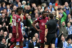 Images Dated 5th January 2013: Red Card for Shola Ameobi: Brighton & Hove Albion vs. Newcastle United, FA Cup 3rd Round