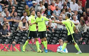 Fulham 15AUG15 Prints: Sam Baldock Scores the Opener: Brighton and Hove Albion's Triumphant Start at Fulham