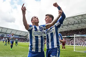 Solly March Scores and Celebrates with Knockaert: Brighton & Hove Albion's 2-0 Lead over Wigan Athletic (17APR17)
