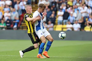 Watford Away 11AUG18 Prints: Solly March Shields Ball from Will Hughes: Watford vs