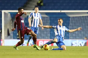 Ipswich Town 14FEB17 Prints: Steve Sidwell Slide Tackle in Brighton & Hove Albion vs Ipswich Town Championship Clash