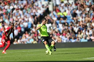 Prints of Tomer Hemed scores from the penalty spot during the pre-season friendly match between Brighton and Hove Albion and Sevilla FC at the American Express Community Stadium, Falmer Pre-Season Prints: Tomer Hemed Scores Penalty for Brighton and Hove Albion against Sevilla FC (August 2015)