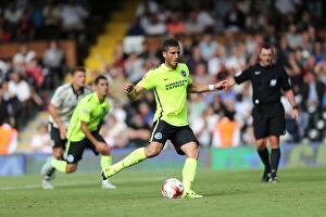 Images Dated 15th August 2015: Tomer Hemed Scores Penalty: Brighton Secures 2-1 Victory over Fulham (Championship 2015)