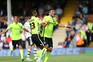 Fulham 15AUG15 Prints: Tomer Hemed Scores Penalty: Brighton's 2-1 Victory Over Fulham in Sky Bet Championship (15/08/2015)